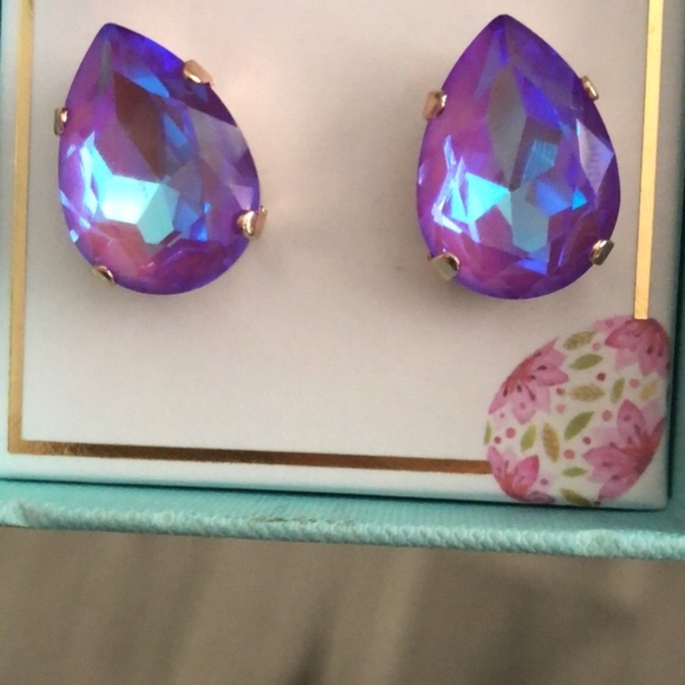 Violet Pear Crystal Statement Earrings - Picture 6 of 13